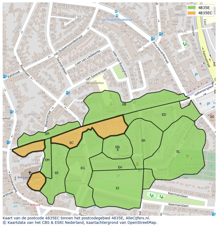 Afbeelding van het postcodegebied 4835 EC op de kaart.