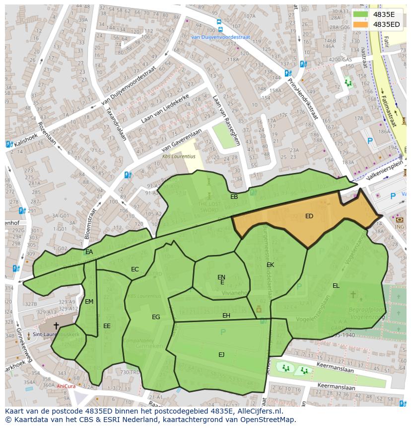 Afbeelding van het postcodegebied 4835 ED op de kaart.