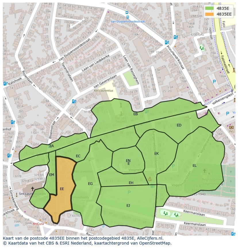 Afbeelding van het postcodegebied 4835 EE op de kaart.