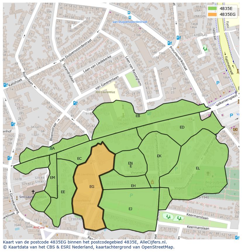 Afbeelding van het postcodegebied 4835 EG op de kaart.