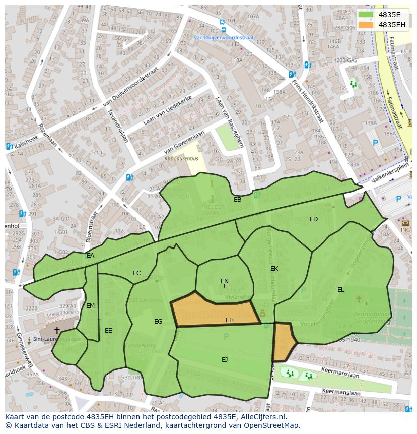 Afbeelding van het postcodegebied 4835 EH op de kaart.