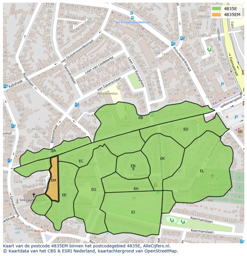 Afbeelding van het postcodegebied 4835 EM op de kaart.