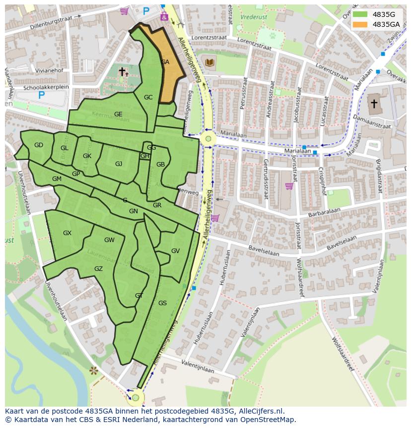 Afbeelding van het postcodegebied 4835 GA op de kaart.