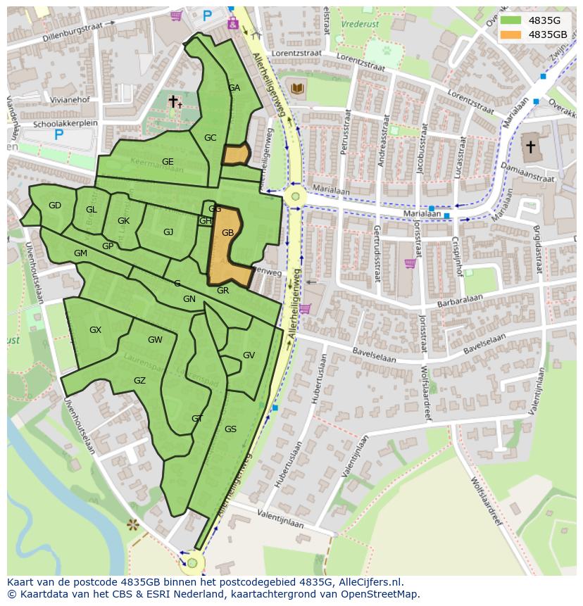 Afbeelding van het postcodegebied 4835 GB op de kaart.
