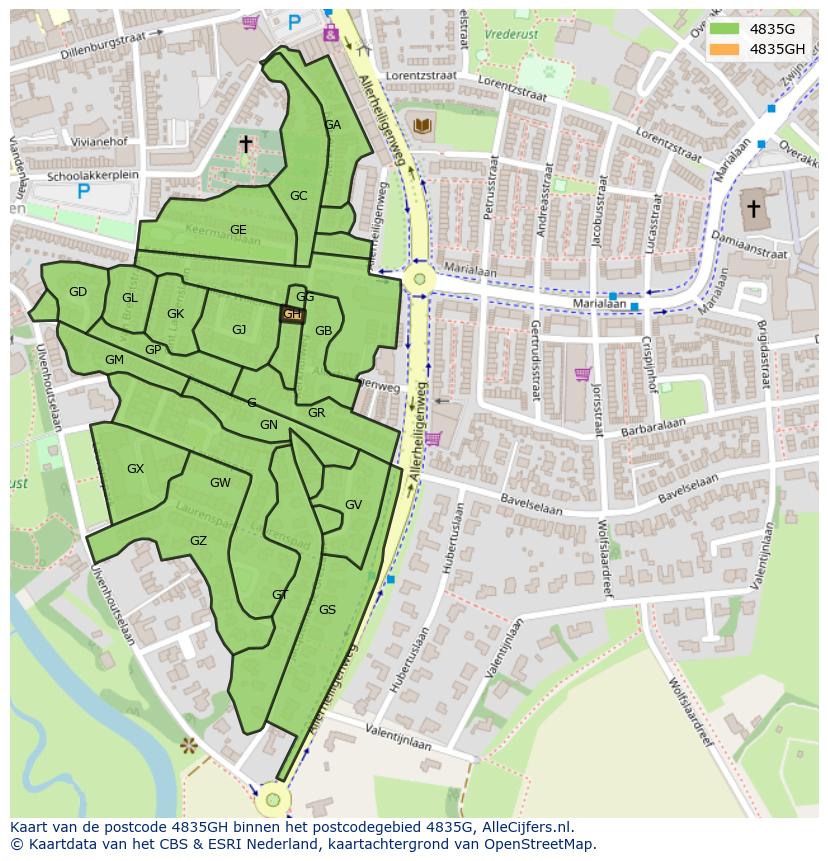 Afbeelding van het postcodegebied 4835 GH op de kaart.