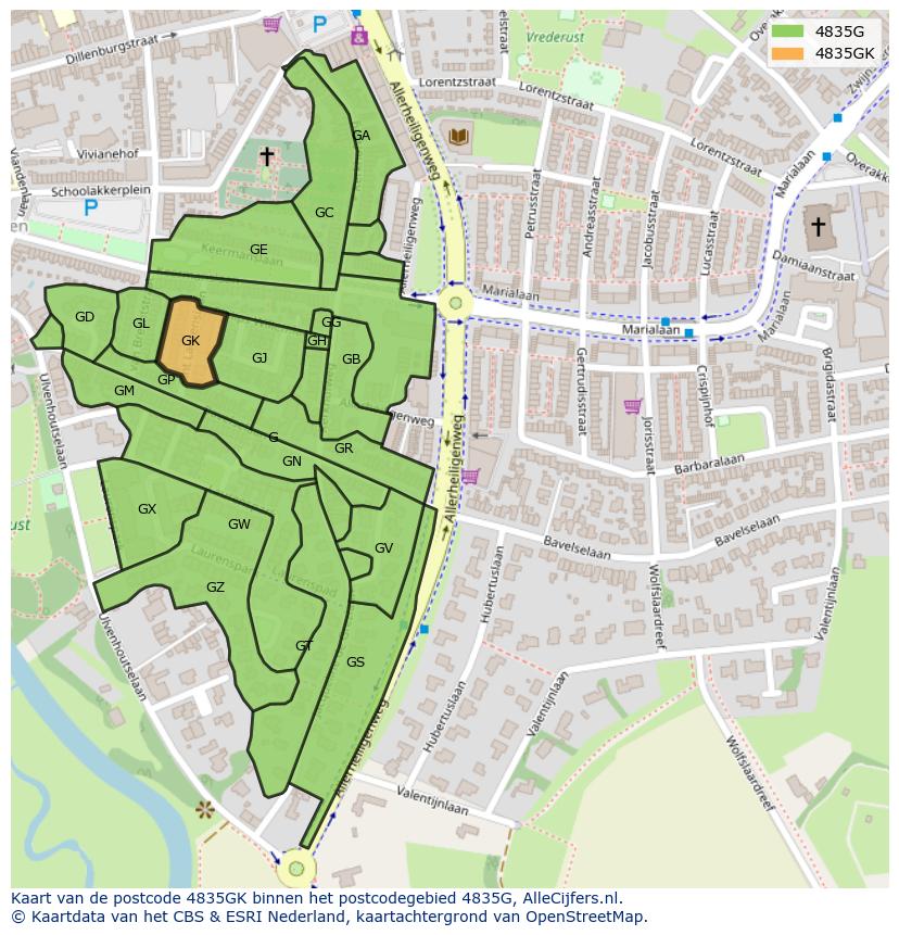 Afbeelding van het postcodegebied 4835 GK op de kaart.