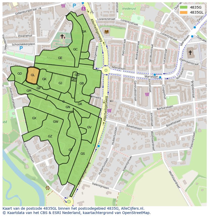 Afbeelding van het postcodegebied 4835 GL op de kaart.