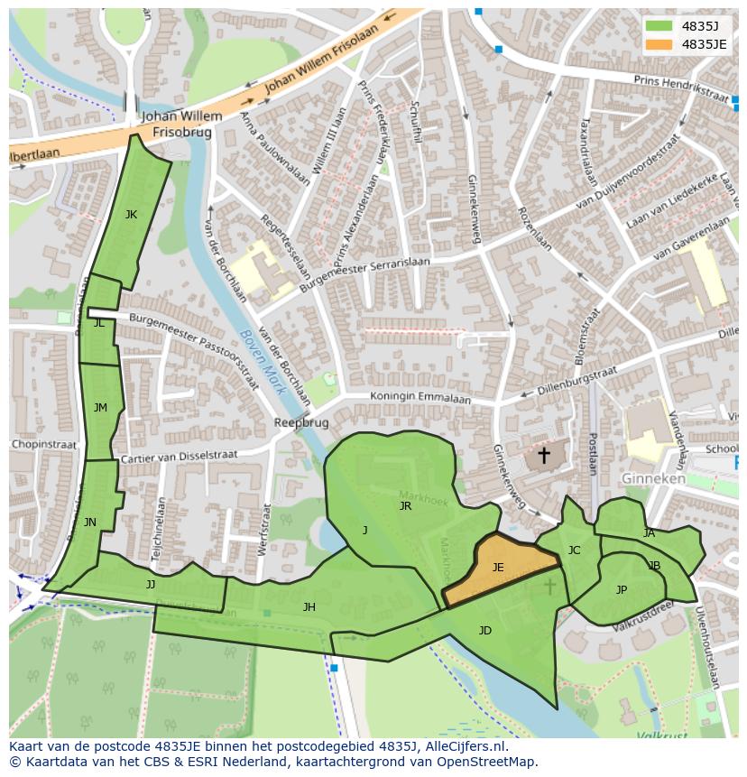 Afbeelding van het postcodegebied 4835 JE op de kaart.