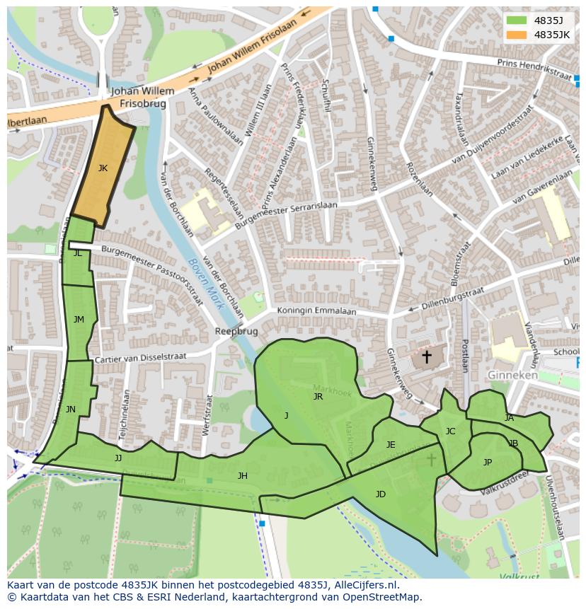 Afbeelding van het postcodegebied 4835 JK op de kaart.