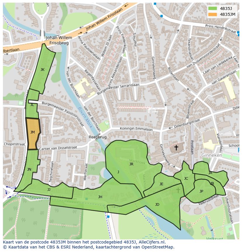 Afbeelding van het postcodegebied 4835 JM op de kaart.