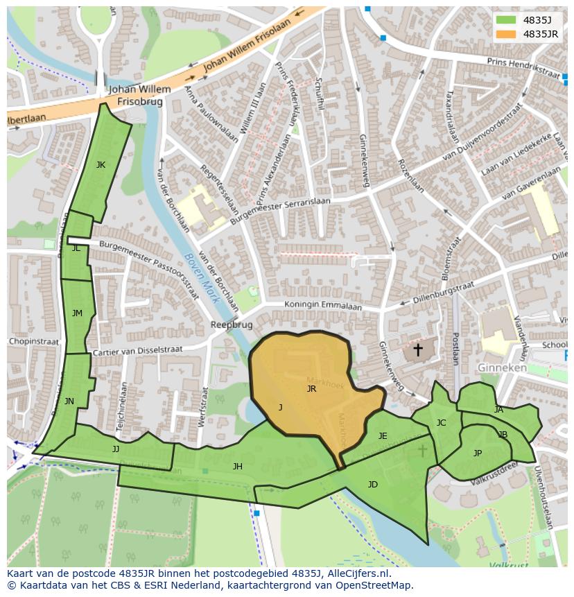Afbeelding van het postcodegebied 4835 JR op de kaart.