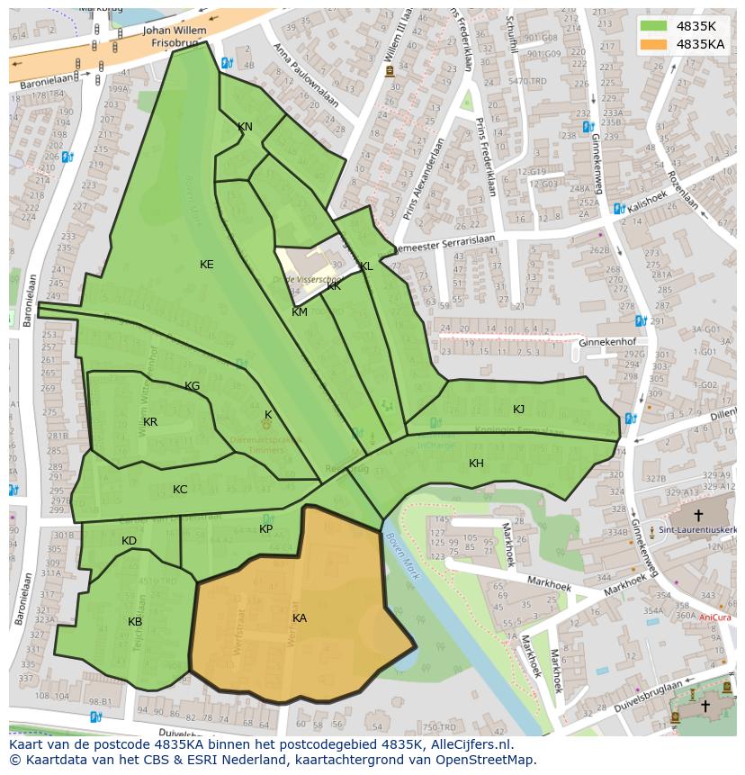 Afbeelding van het postcodegebied 4835 KA op de kaart.