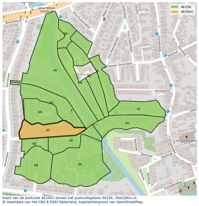 Afbeelding van het postcodegebied 4835 KC op de kaart.