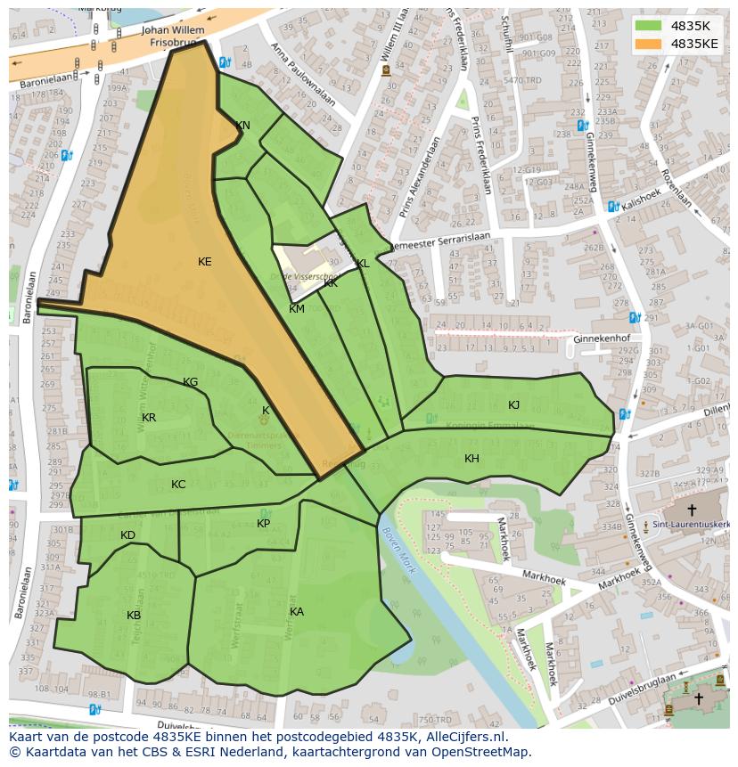 Afbeelding van het postcodegebied 4835 KE op de kaart.