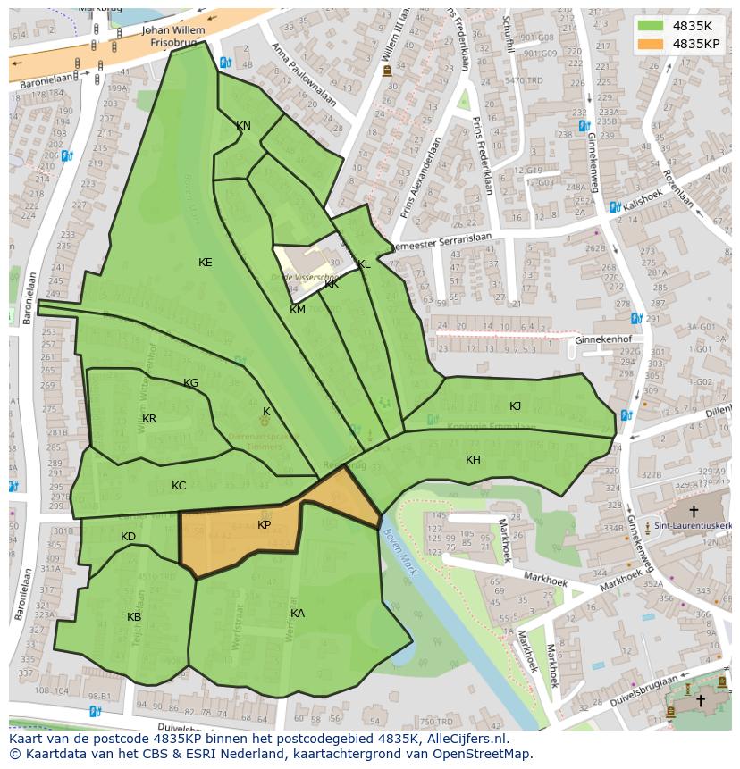 Afbeelding van het postcodegebied 4835 KP op de kaart.