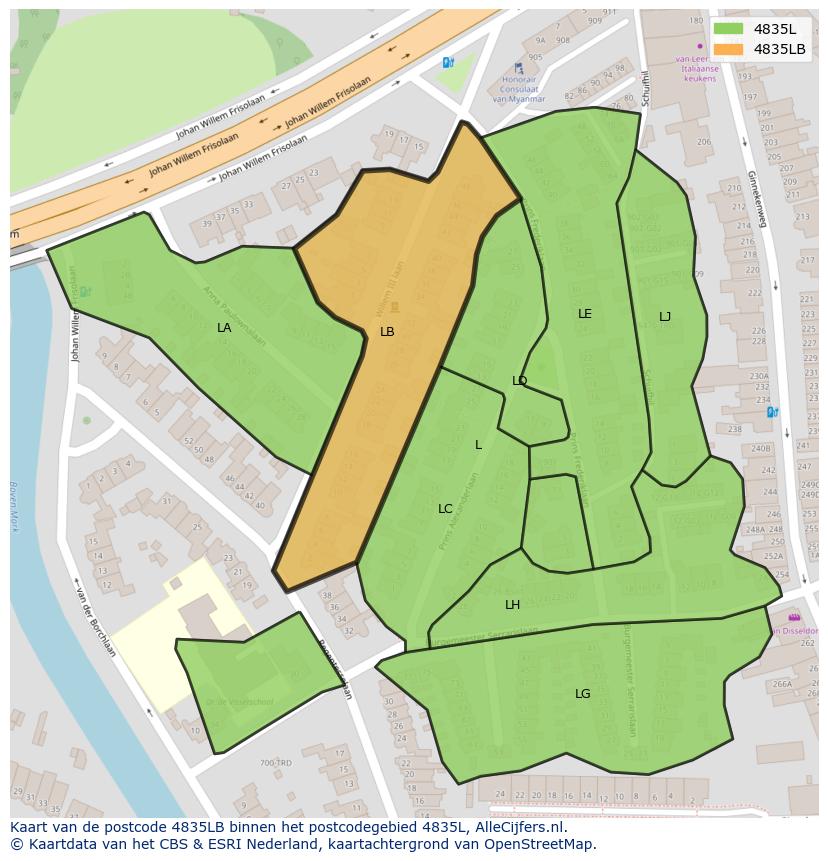 Afbeelding van het postcodegebied 4835 LB op de kaart.