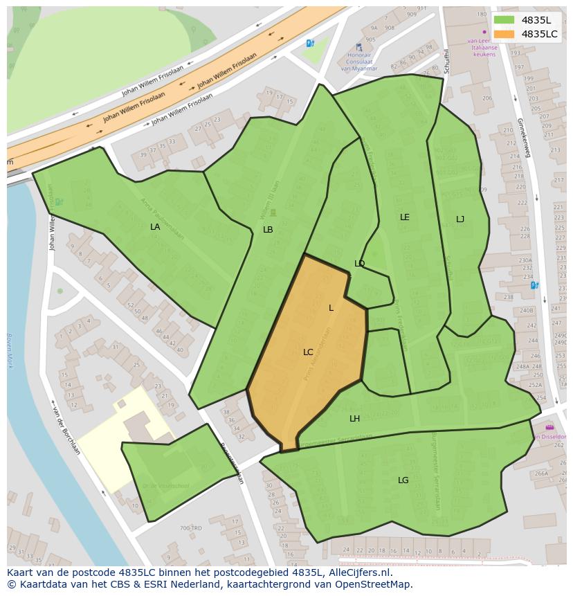 Afbeelding van het postcodegebied 4835 LC op de kaart.