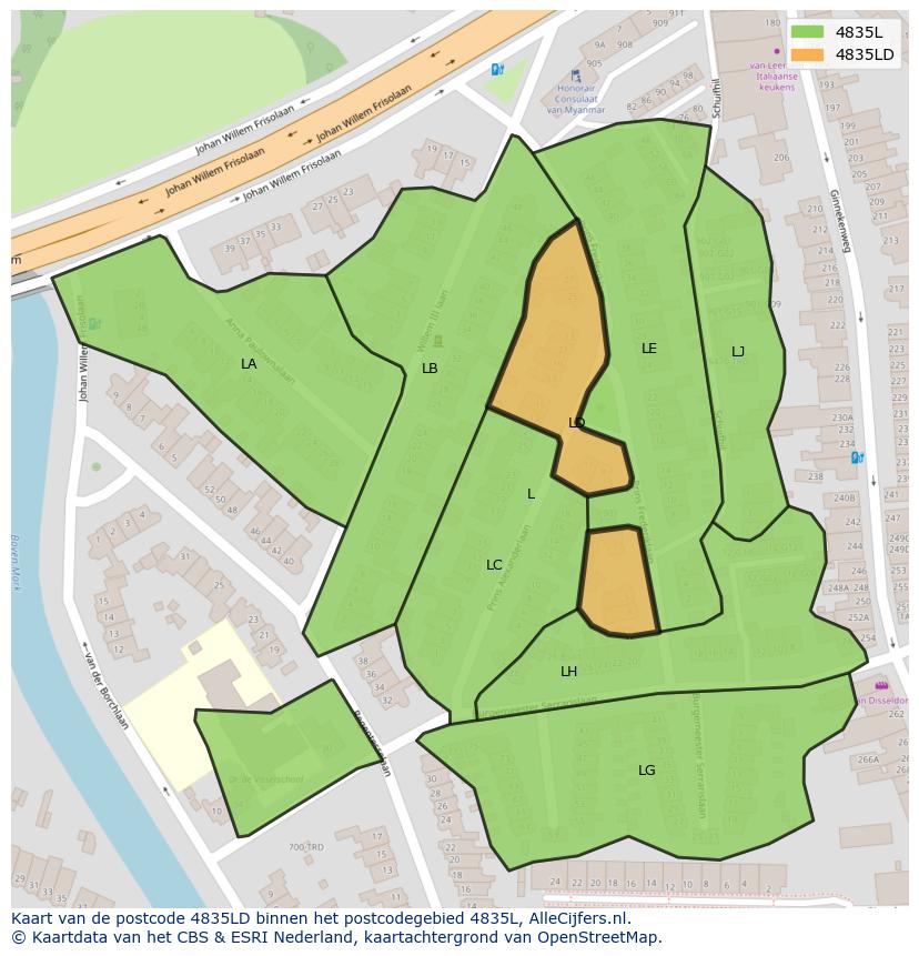 Afbeelding van het postcodegebied 4835 LD op de kaart.