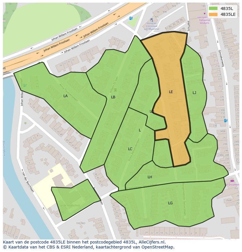 Afbeelding van het postcodegebied 4835 LE op de kaart.