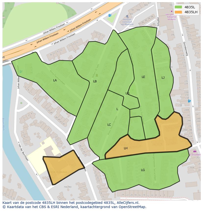 Afbeelding van het postcodegebied 4835 LH op de kaart.