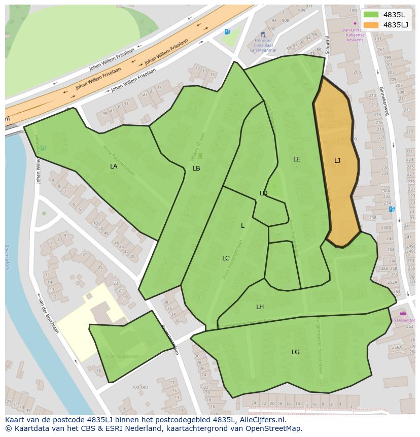 Afbeelding van het postcodegebied 4835 LJ op de kaart.