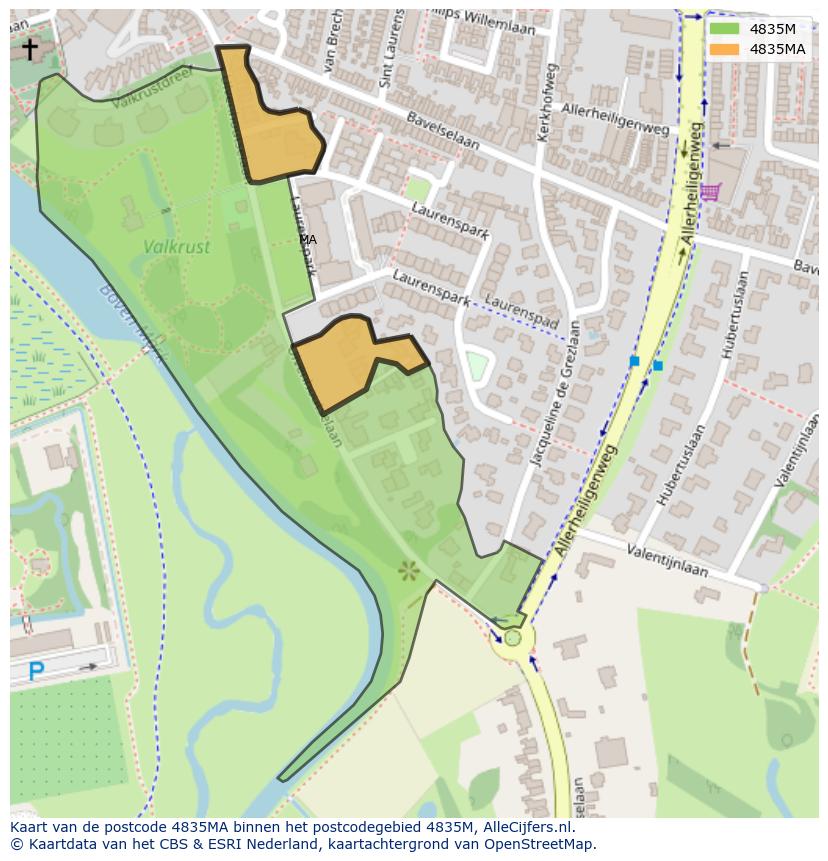 Afbeelding van het postcodegebied 4835 MA op de kaart.