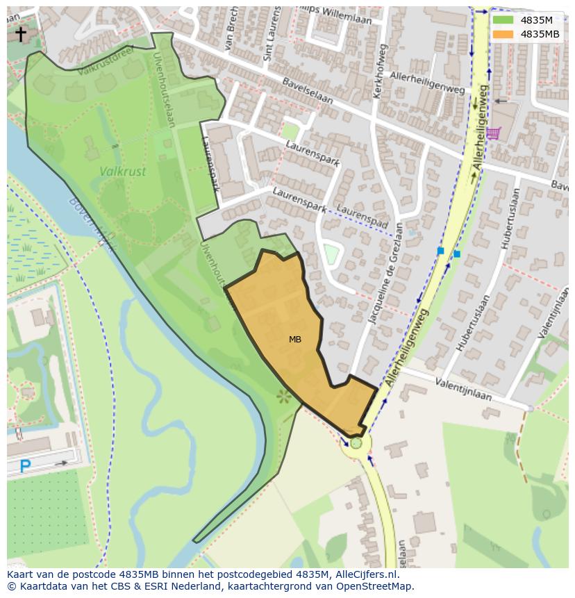 Afbeelding van het postcodegebied 4835 MB op de kaart.