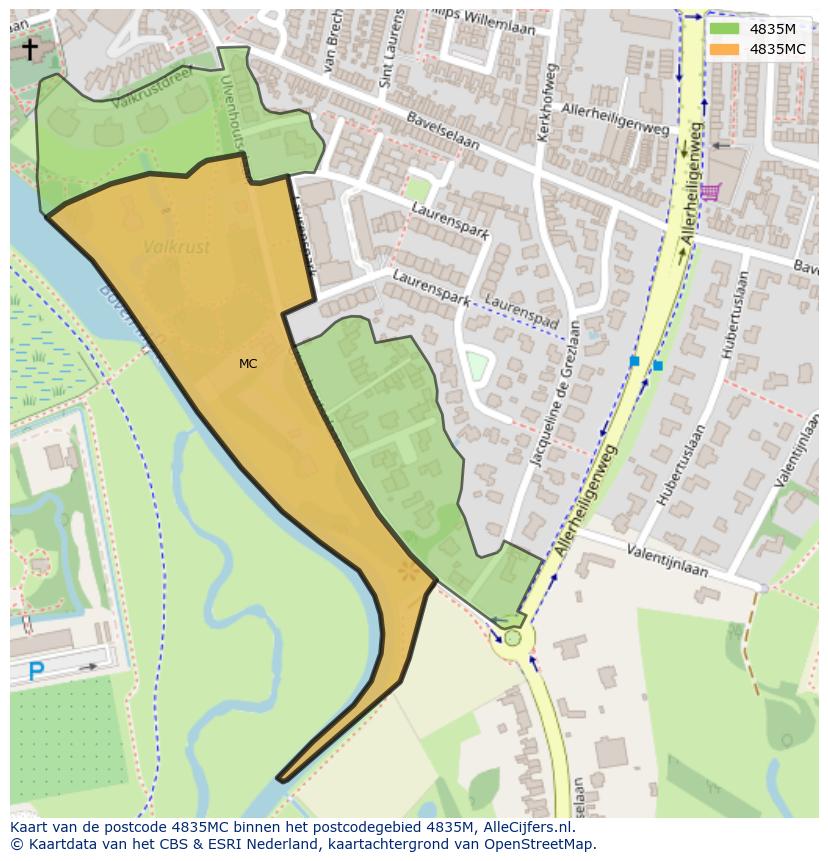 Afbeelding van het postcodegebied 4835 MC op de kaart.