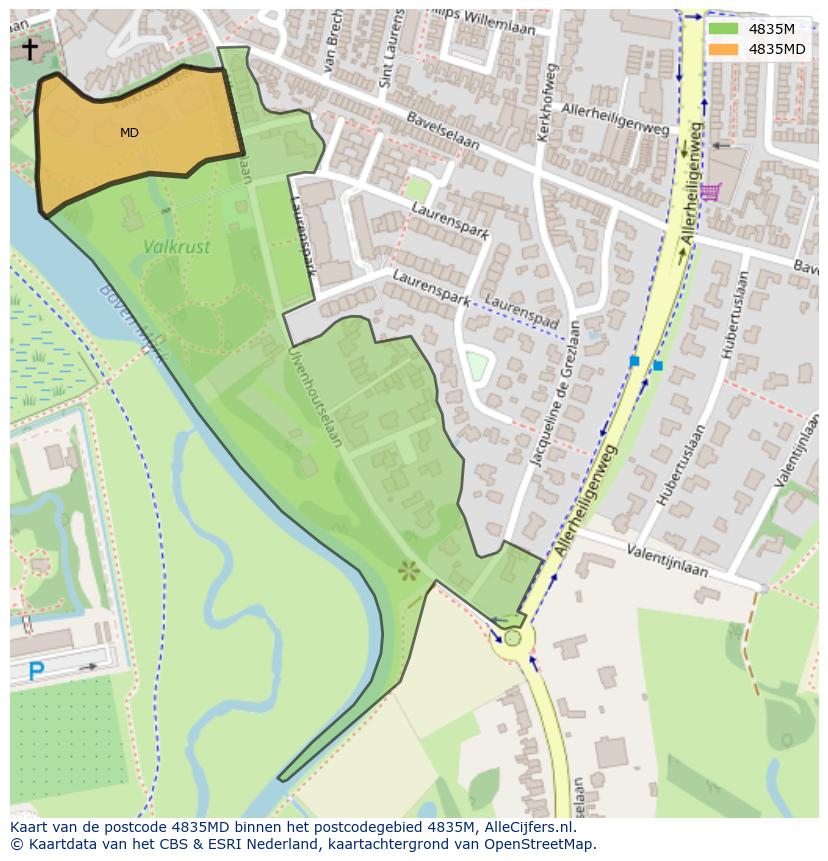 Afbeelding van het postcodegebied 4835 MD op de kaart.