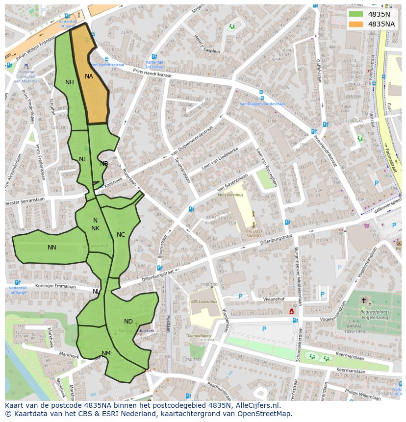 Afbeelding van het postcodegebied 4835 NA op de kaart.