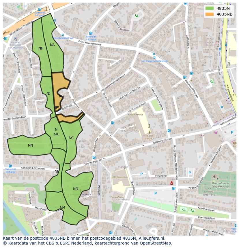 Afbeelding van het postcodegebied 4835 NB op de kaart.