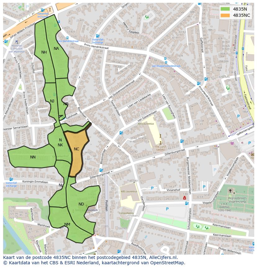 Afbeelding van het postcodegebied 4835 NC op de kaart.