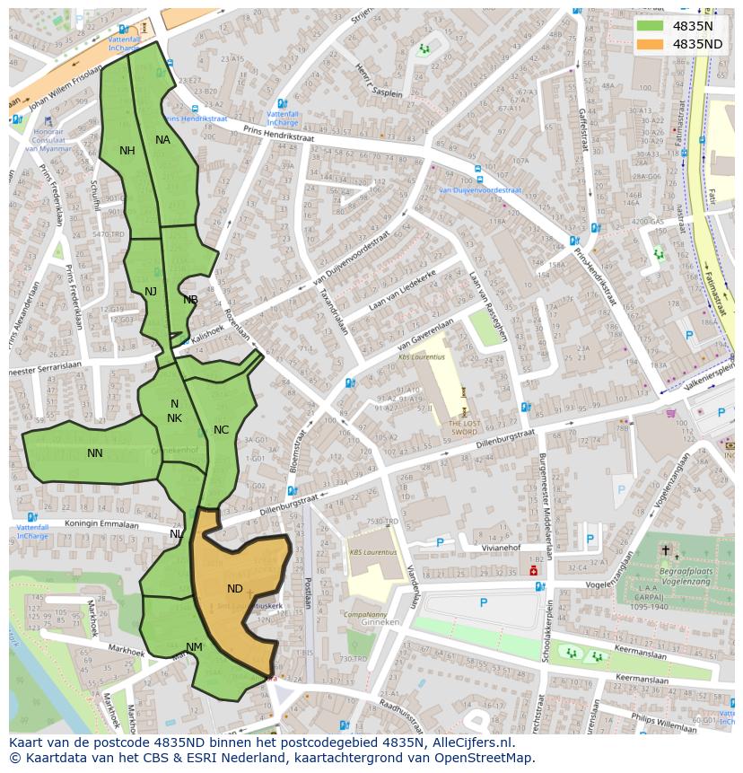 Afbeelding van het postcodegebied 4835 ND op de kaart.