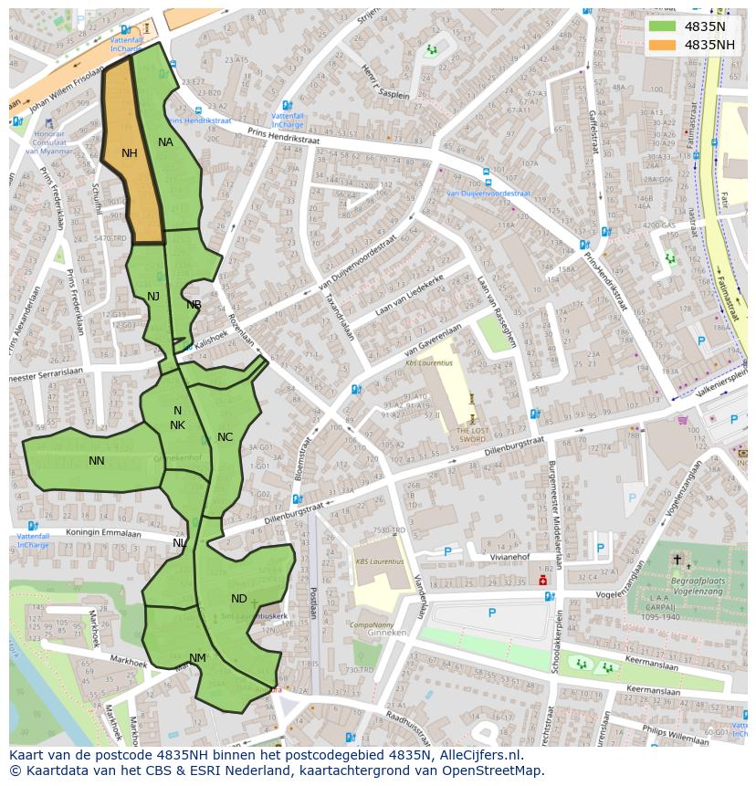 Afbeelding van het postcodegebied 4835 NH op de kaart.