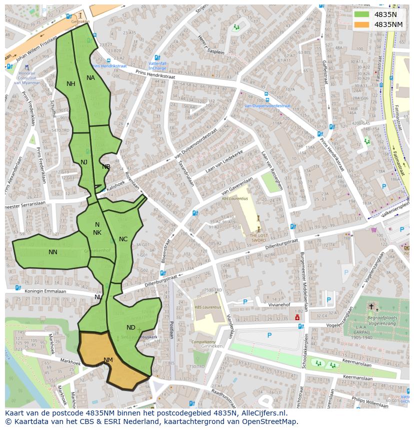 Afbeelding van het postcodegebied 4835 NM op de kaart.
