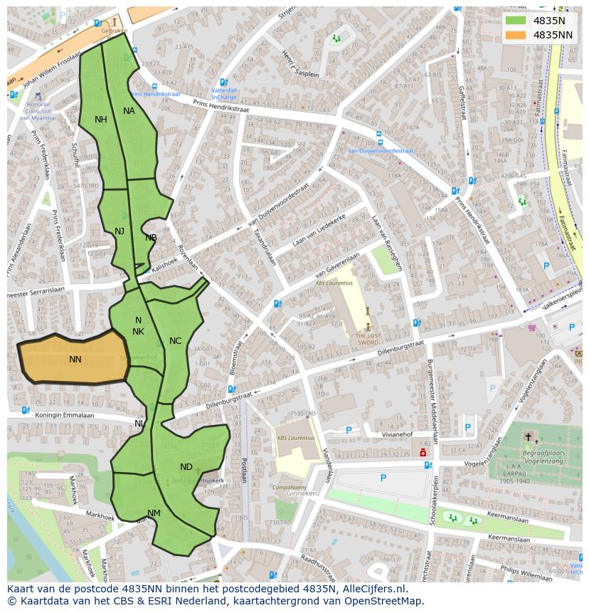 Afbeelding van het postcodegebied 4835 NN op de kaart.