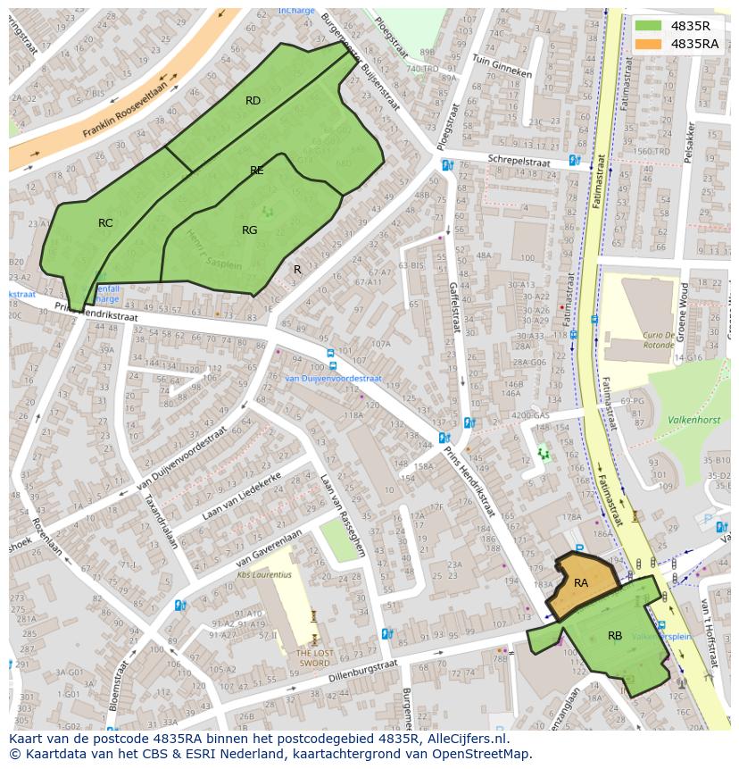 Afbeelding van het postcodegebied 4835 RA op de kaart.