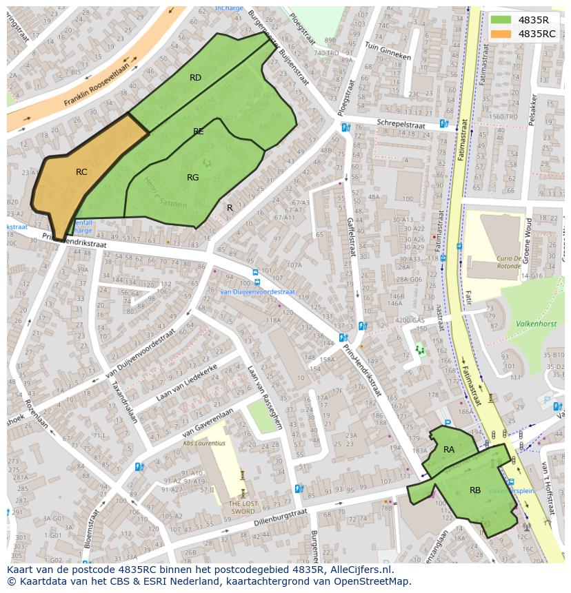 Afbeelding van het postcodegebied 4835 RC op de kaart.