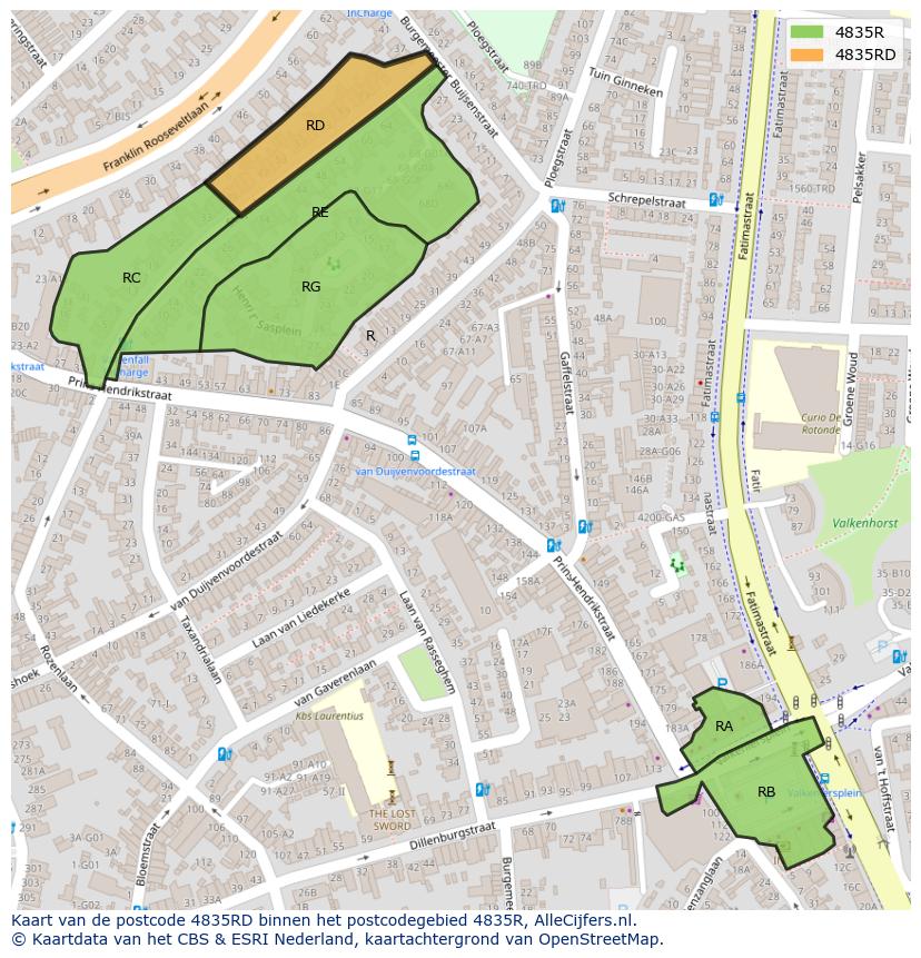 Afbeelding van het postcodegebied 4835 RD op de kaart.