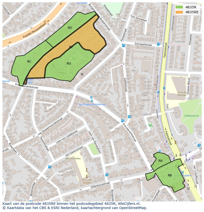 Afbeelding van het postcodegebied 4835 RE op de kaart.