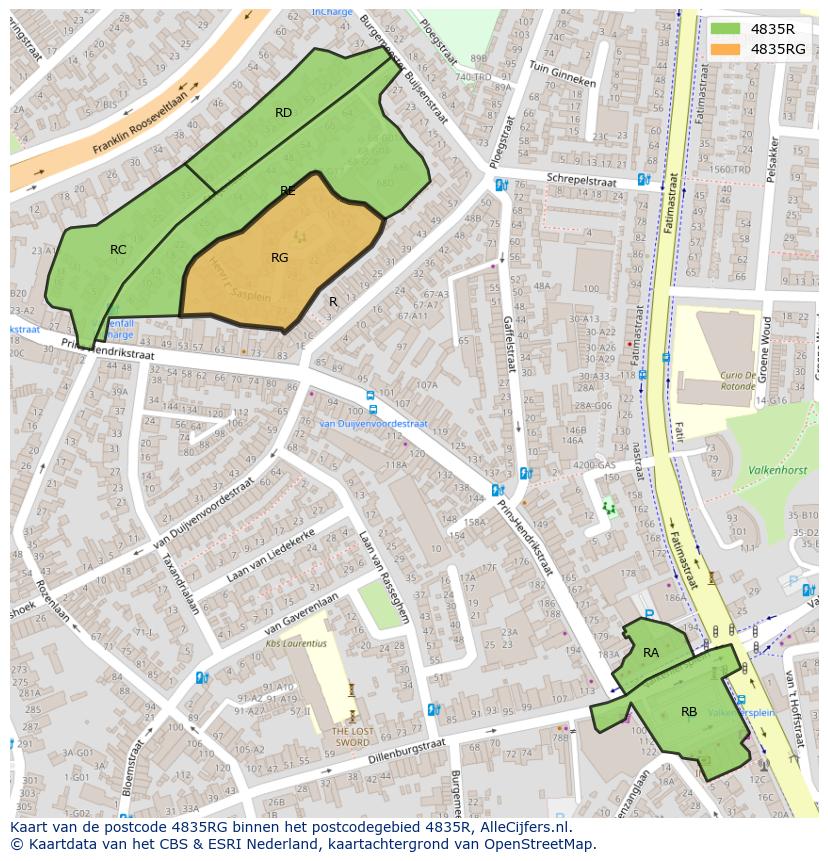 Afbeelding van het postcodegebied 4835 RG op de kaart.
