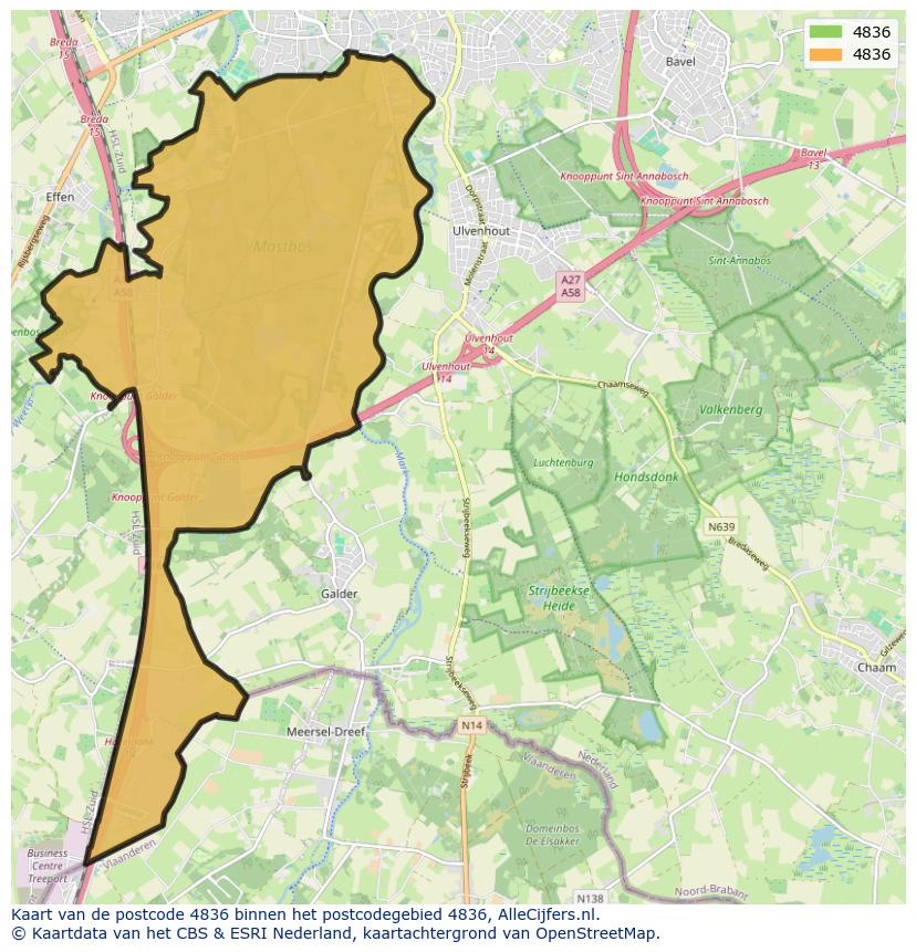 Afbeelding van het postcodegebied 4836 op de kaart.