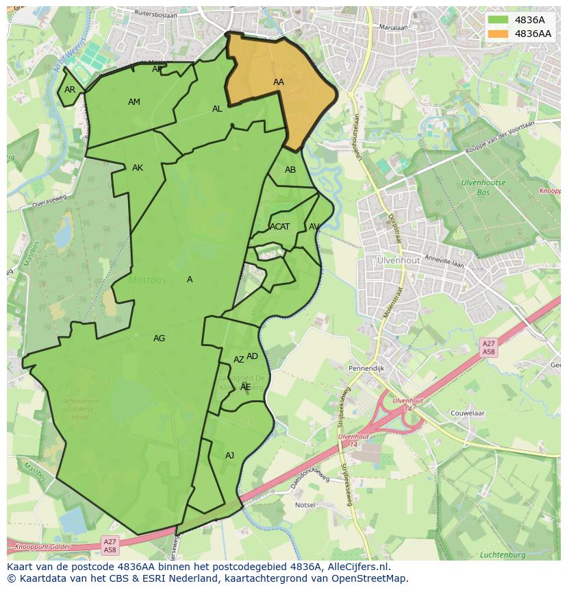 Afbeelding van het postcodegebied 4836 AA op de kaart.