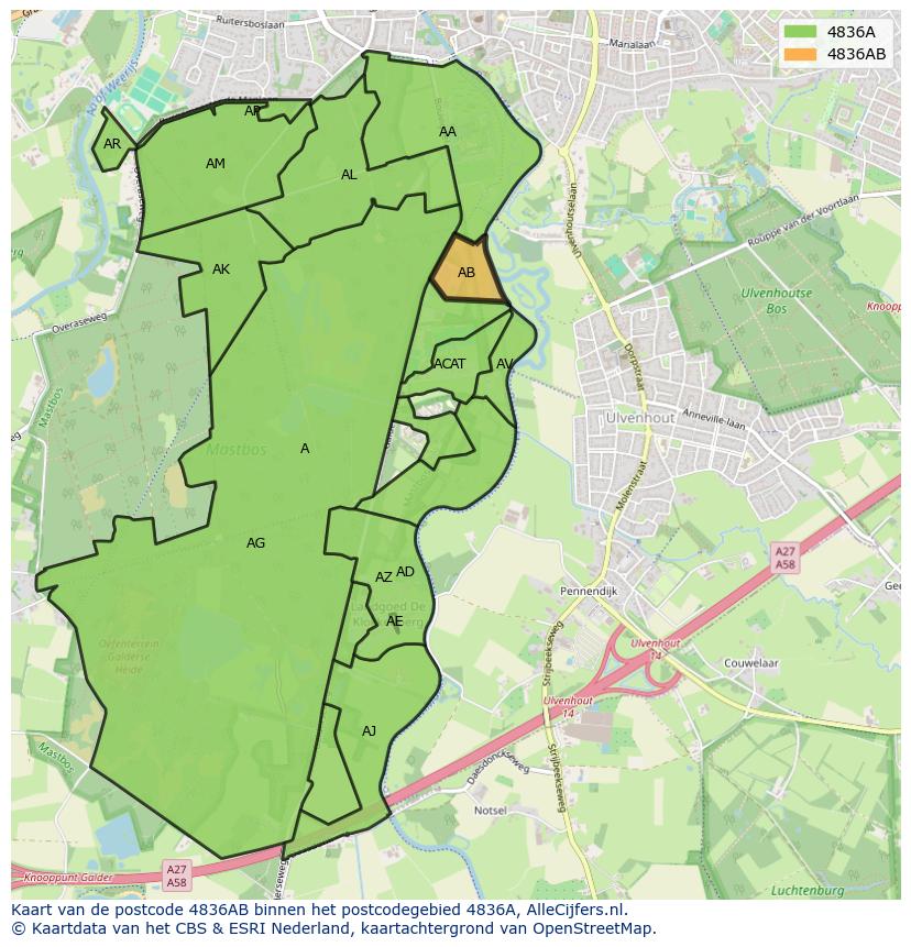 Afbeelding van het postcodegebied 4836 AB op de kaart.