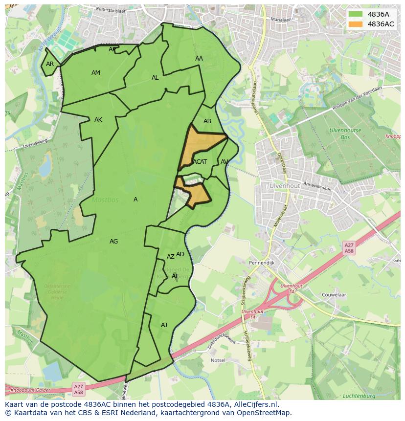 Afbeelding van het postcodegebied 4836 AC op de kaart.