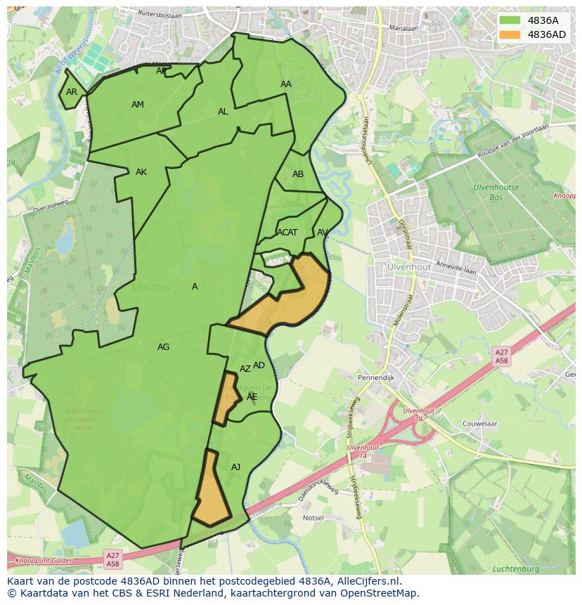 Afbeelding van het postcodegebied 4836 AD op de kaart.