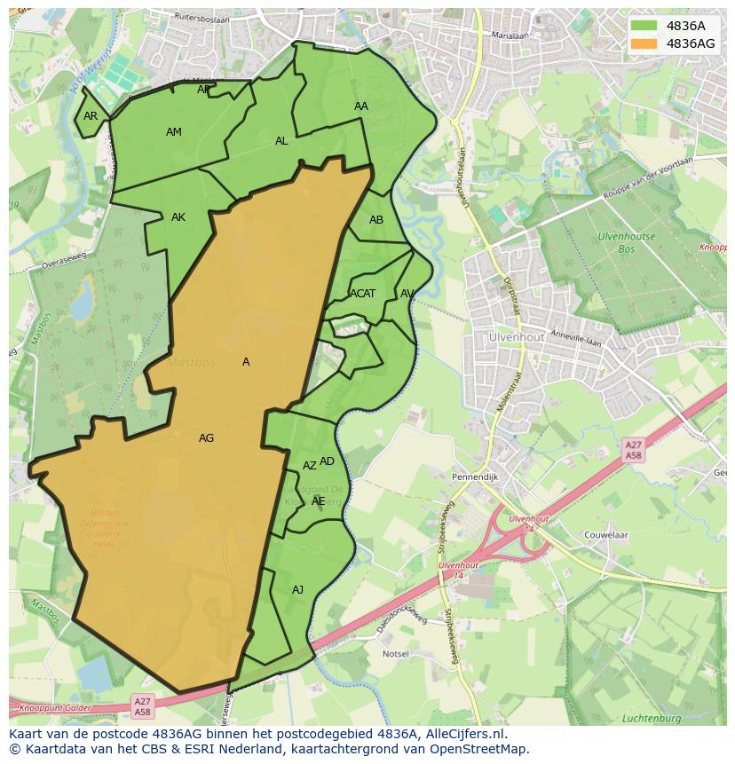 Afbeelding van het postcodegebied 4836 AG op de kaart.
