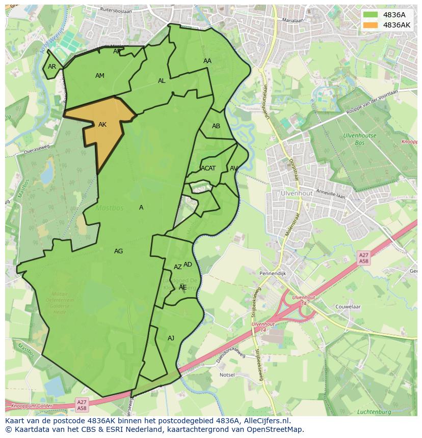 Afbeelding van het postcodegebied 4836 AK op de kaart.