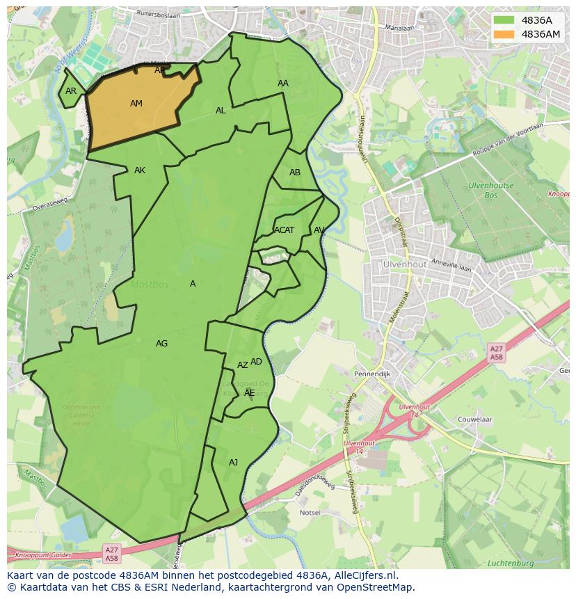 Afbeelding van het postcodegebied 4836 AM op de kaart.