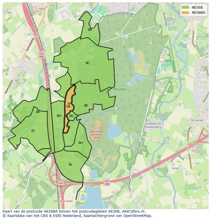 Afbeelding van het postcodegebied 4836 BA op de kaart.
